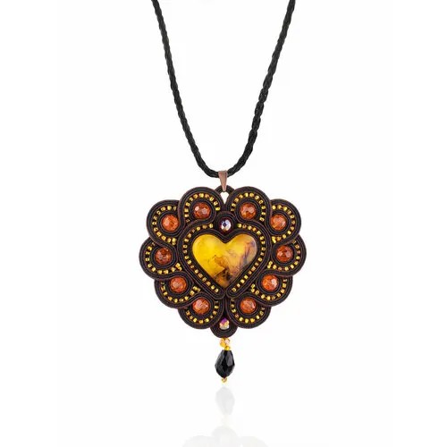 Колье AmberHandmade, янтарь, длина 45 см, коричневый
