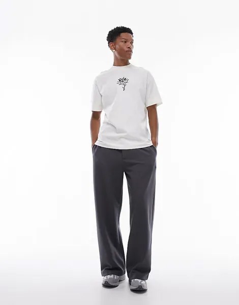 Topman – белая футболка оверсайз с цветочной вышивкой-тату