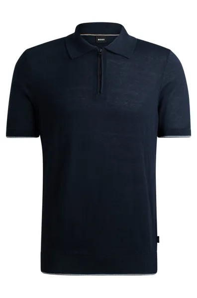 Свитер Boss Zip-neck In A Linen Blend, темно-синий