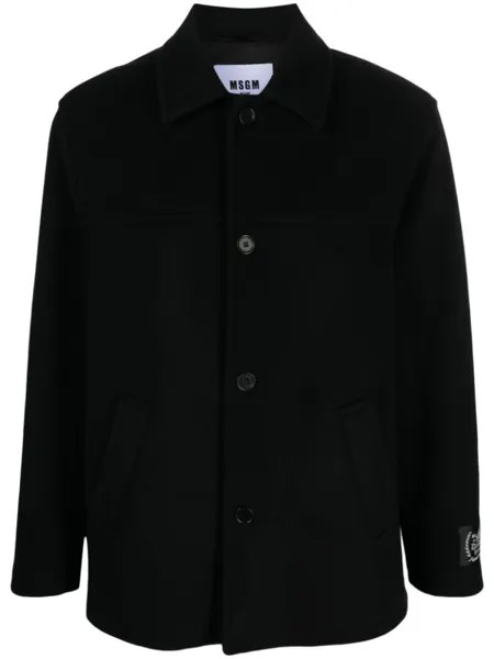 MSGM пальто Wool Coating с нашивкой-логотипом, черный