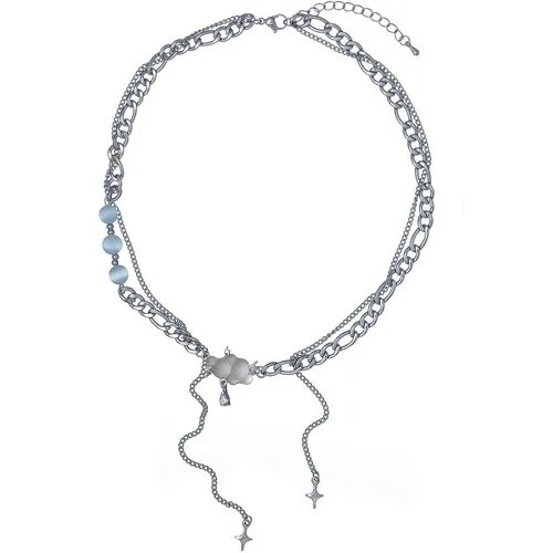 Колье Moon Paris, Poem, с кошачьим глазом и кристаллом, MP-23.04-015 серебристый