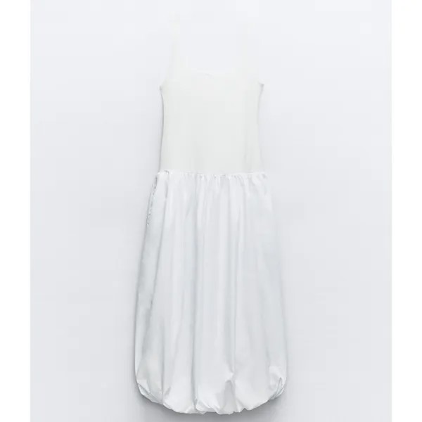 Платье Zara Contrast Balloon Midi, белый