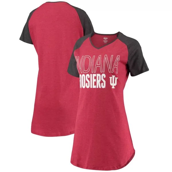 Женские спортивные брюки темно-красного/серого цвета Indiana Hoosiers реглан с v-образным вырезом, ночная рубашка