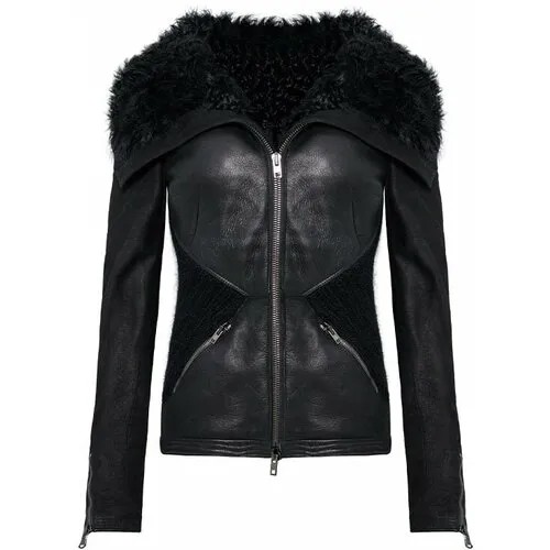 Кожаная куртка  Isabel Benenato, средней длины, силуэт прилегающий, капюшон, размер 42, черный