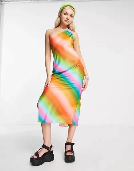 Платье макси на одно плечо COLLUSION с разноцветным градиентным принтом