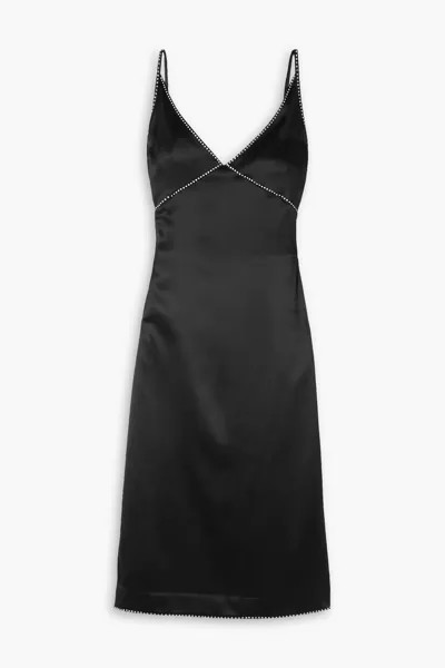 Платье-комбинация миди из шелкового атласа, украшенное кристаллами Dries Van Noten, черный