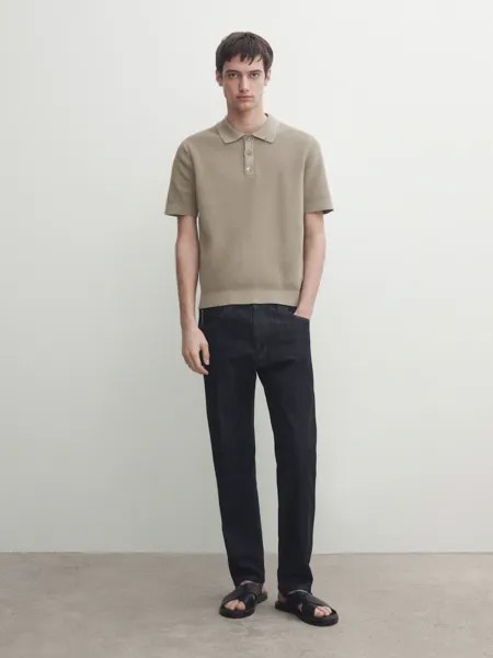 Рубашка поло фактурного трикотажа с короткими рукавами Massimo Dutti, хаки