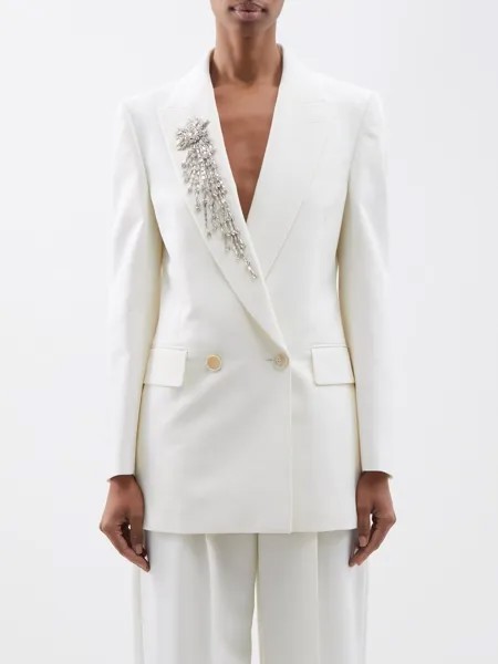 Пиджак из крепа, украшенный кристаллами Alexander McQueen, белый