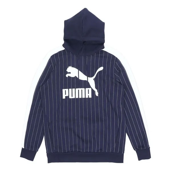 Толстовка PUMA Pinstripe Hooded Pullover Fleece Men Blue, синий