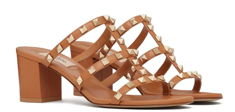 Женские кожаные сандалии Valentino Garavani Rockstud 60 мм, коньячный