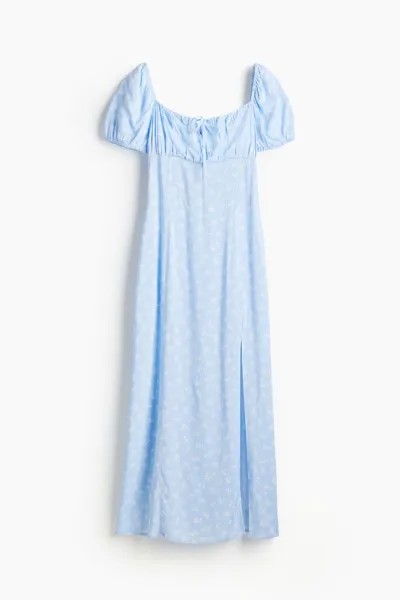 Платье H&M Puff-sleeved Midi Floral, голубой