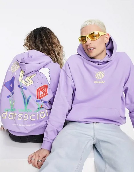 Фиолетовый oversized-худи с игровым графическим принтом и логотипом в стиле унисекс ASOS Daysocial-Фиолетовый цвет