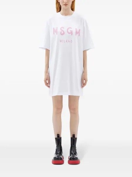 MSGM платье из хлопка с логотипом Brushstroke, белый