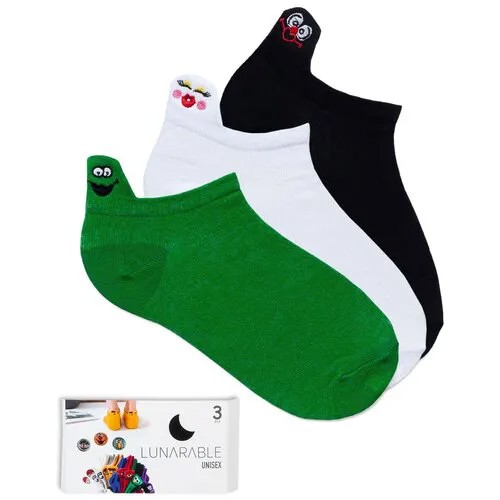 Носки Lunarable, 3 пары, размер 35-39, черный, зеленый, белый