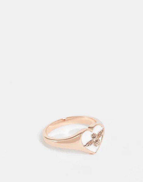 Кольцо-печатка цвета розового золота с отделкой в форме сердца белого цвета с жучком Olivia Burton-Золотистый