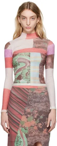 Желто-красная водолазка для малышей в полоску Eckhaus Latta