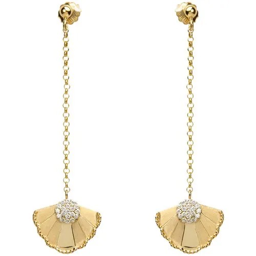 Серьги цепочки Misis, серебро, 925 проба, золочение, фианит, белый, золотой