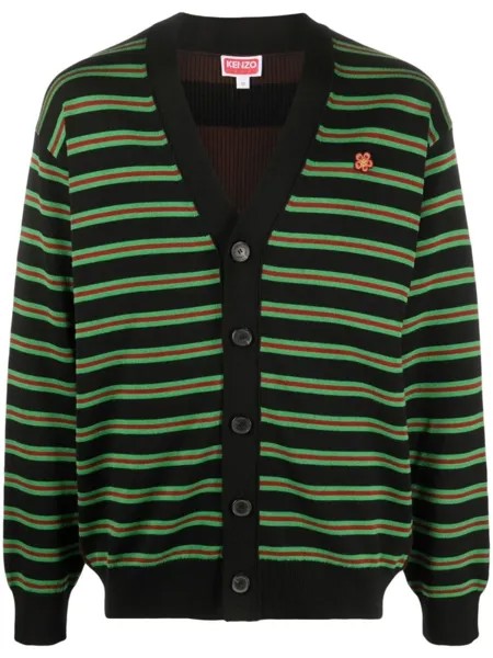 Kenzo полосатый кардиган с цветочной вышивкой, черный