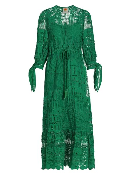 Кружевное платье миди Morada Boa из гипюра Farm Rio, зеленый