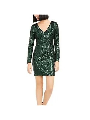 MARCIANO Женское зеленое короткое коктейльное облегающее платье с длинными рукавами и V-образным вырезом 4