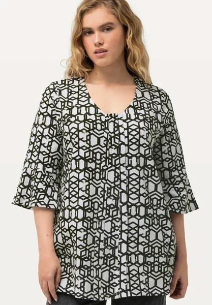 Футболка с длинным рукавом GEOMETRIC PRINT TRUMPET SLEEVE Ulla Popken, черный