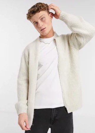 Бежевый трикотажный кардиган без застежки из пушистой пряжи ASOS DESIGN-Neutral