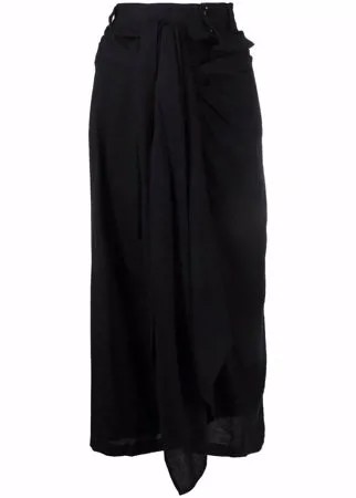 Yohji Yamamoto шерстяная юбка миди с драпировкой