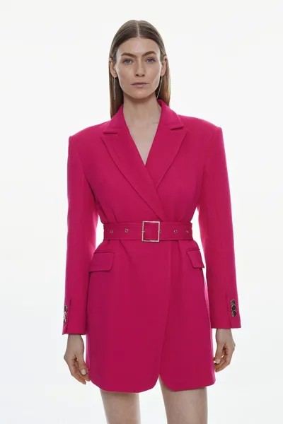 Удлиненный пиджак из структурированного крепа с поясом и широкими плечами Karen Millen, розовый