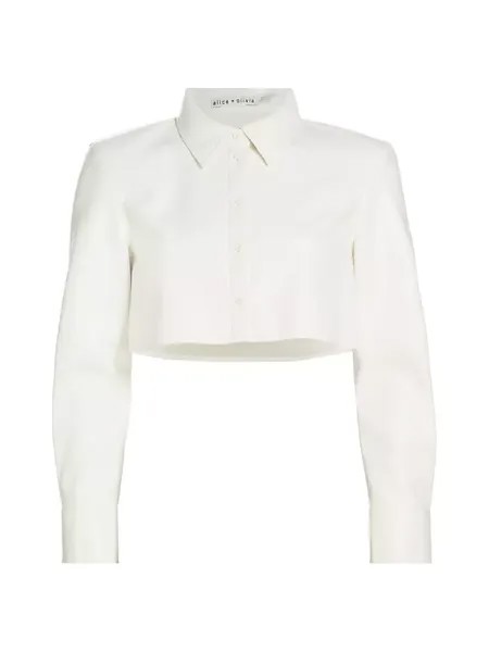 Укороченная кожаная рубашка Leon из веганской кожи Alice + Olivia, цвет off white