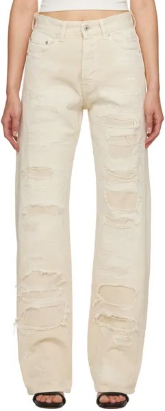 Off-White Супер-рваные джинсы цвета слоновой кости Heron Preston