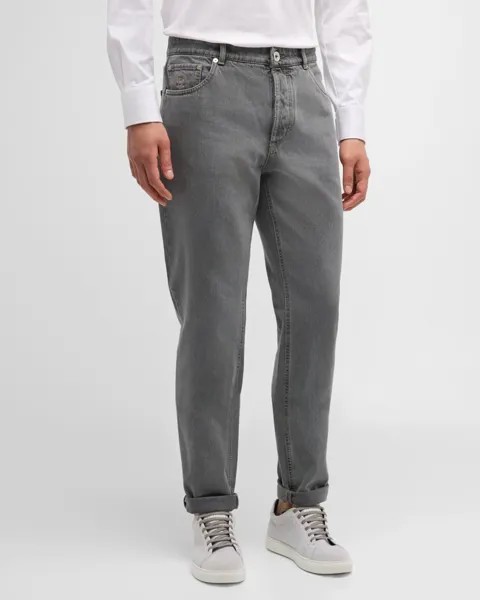 Мужские прямые серые джинсовые джинсы Brunello Cucinelli, цвет Medium Grey