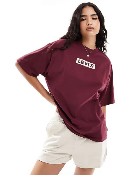 Бордовая футболка свободного кроя Levi's – Short Stack – с логотипом в виде коробки