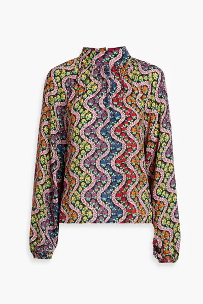 Блуза Harlow из крепа с принтом и сборками. Rhode, многоцветный