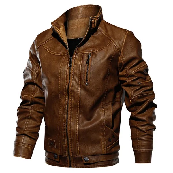 Кожаная Куртка Tide PU, мужские повседневные пальто с воротником-стойкой, европейский размер, искусственная кожа, мотоциклетная куртка-пилот