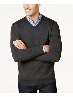 CLUBROOM Мужской серый легкий свитер с длинными рукавами и V-образным вырезом, классический крой, S