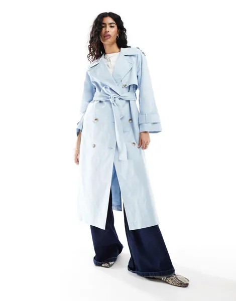 Синий удлиненный льняной тренч ASOS DESIGN