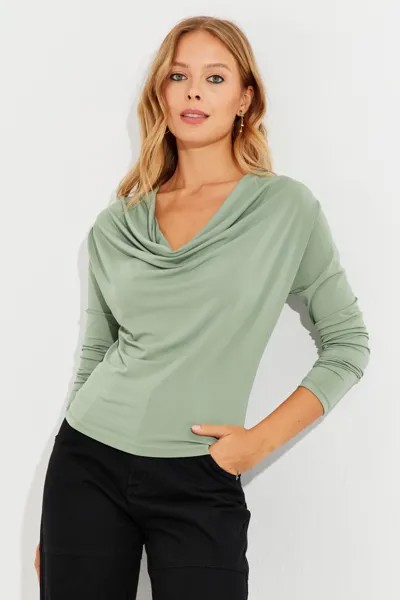 Женская зеленая блузка с кружевным воротником LPP1234 Cool & Sexy, зеленый