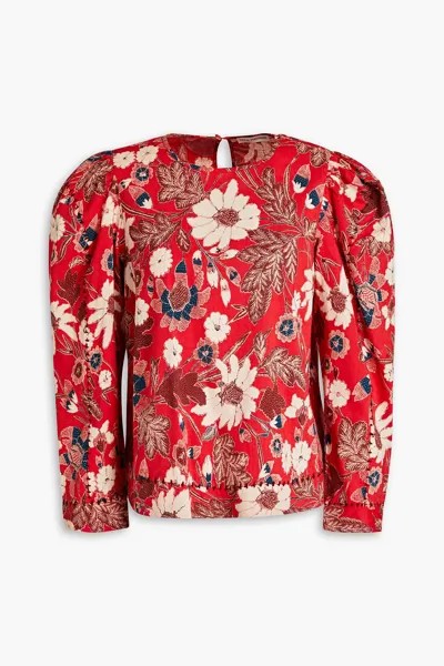 Блузка Terese из смесового хлопка с цветочным принтом ULLA JOHNSON, красный