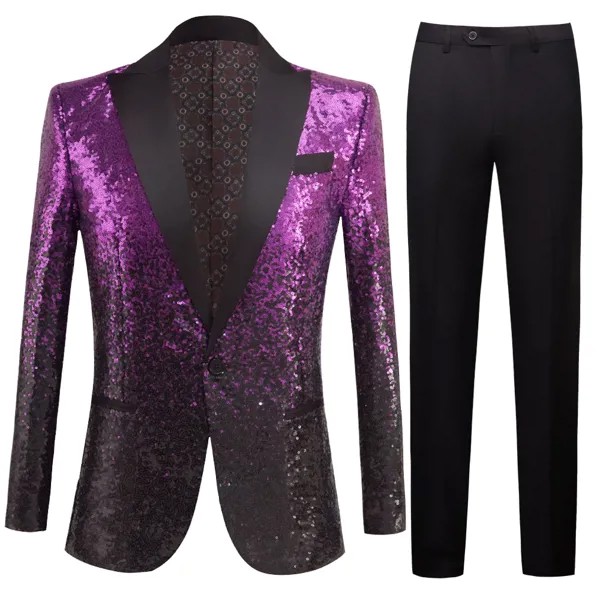 Мужской блестящий пиджак на пуговицах, сиреневый блестящий пиджак для вечеринки или свадьбы, официальный костюм для джентльмена
