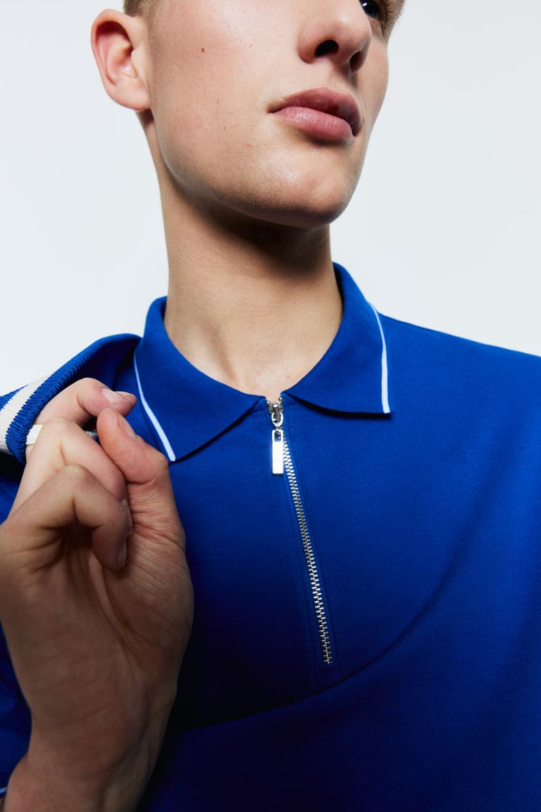 Рубашка-Поло на молнии приталенного кроя H&M, синий