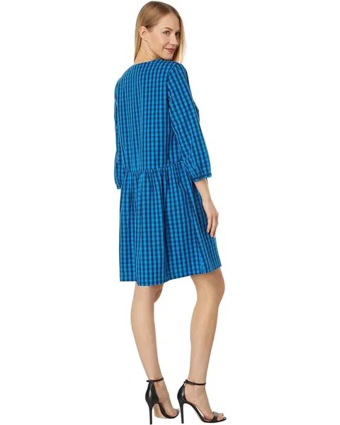 Платье Draper James Ruffle Placket Shift in Blue Gingham, цвет Nassau Navy Multi