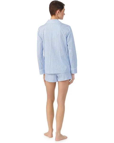 Пижамный комплект LAUREN Ralph Lauren Organic Cotton Long Sleeve Notch Collar Short PJ Set, цвет Blue Stripe
