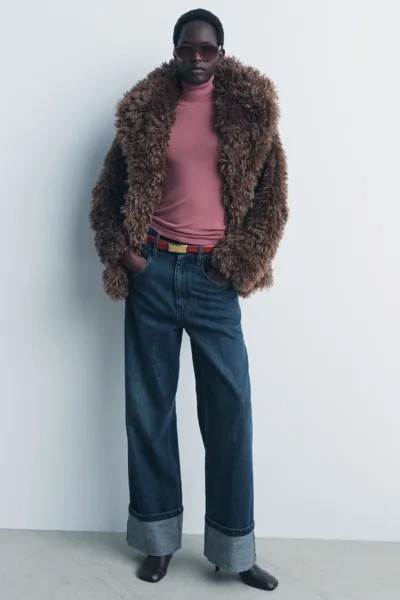 Базовый свитер тонкой вязки ZARA, бледно-розовый