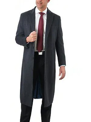 Мужское однотонное темно-серое длинное шерстяное кашемировое пальто стандартной посадки, верхнее пальто