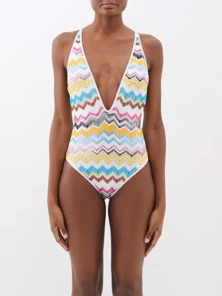 Купальник с глубоким вырезом шевронной вязки Missoni, мультиколор