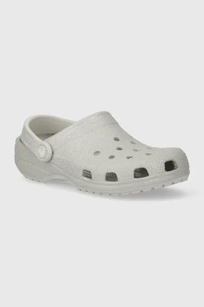 Классические шлепанцы с блестками Crocs, серебро