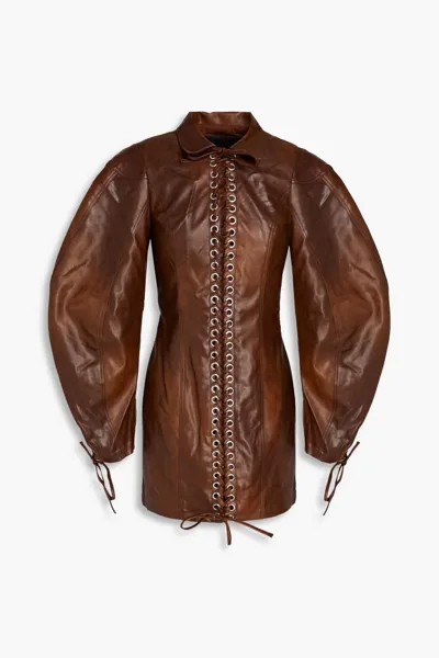 Мини-платье из искусственной кожи со шнуровкой Rotate Birger Christensen, коричневый