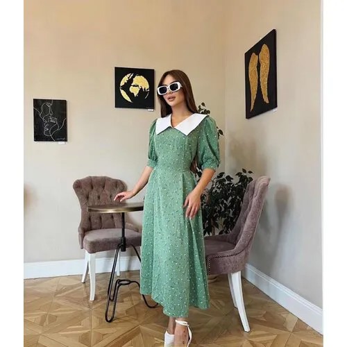 Платье полуприлегающее, макси, размер 42, зеленый