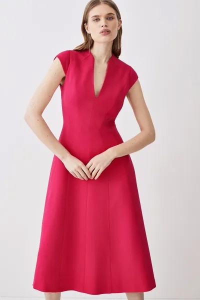 Миниатюрное платье миди с пышной юбкой и швами из структурированного крепа Karen Millen, розовый