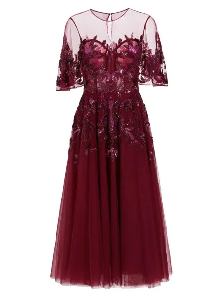 Многослойное платье миди из тюля Shelby Zuhair Murad, красный